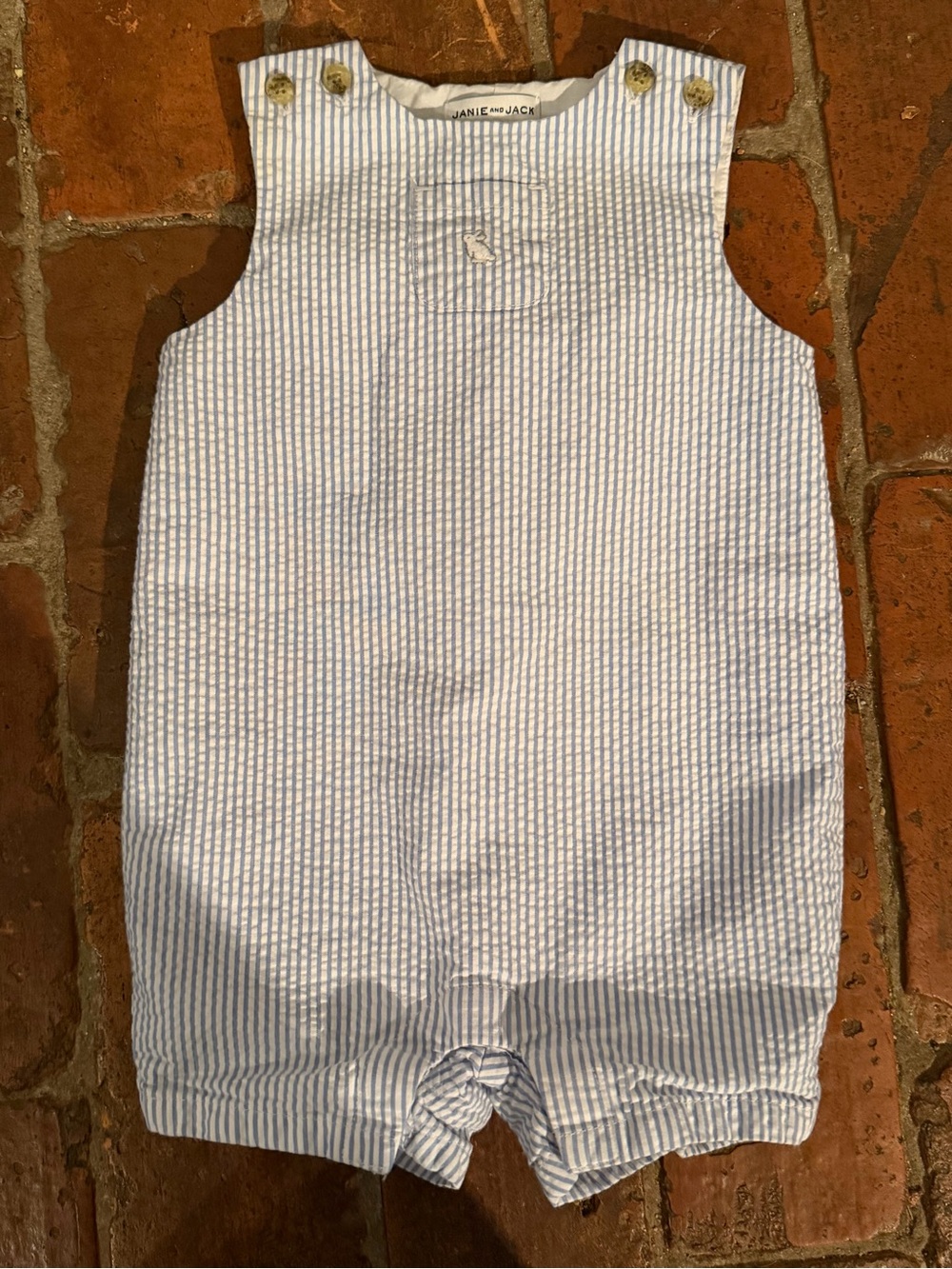 Janie and Jack Seersucker Embroidered Bunny Romper, Size 6-12 Months